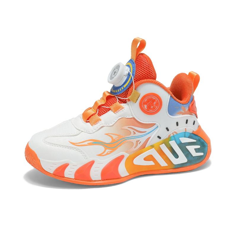 28-40 Children's Large Size Anti Slip Wear-resistant Convenient and Fashionable High Top Basketball Shoes Sports Shoes, White Shoes