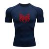 Men's Compression Fitness Sports T-Shirt, Red Death Metal Style Graphic Print Quick Dry Athletic Workout Top for Gym Running Training Wear