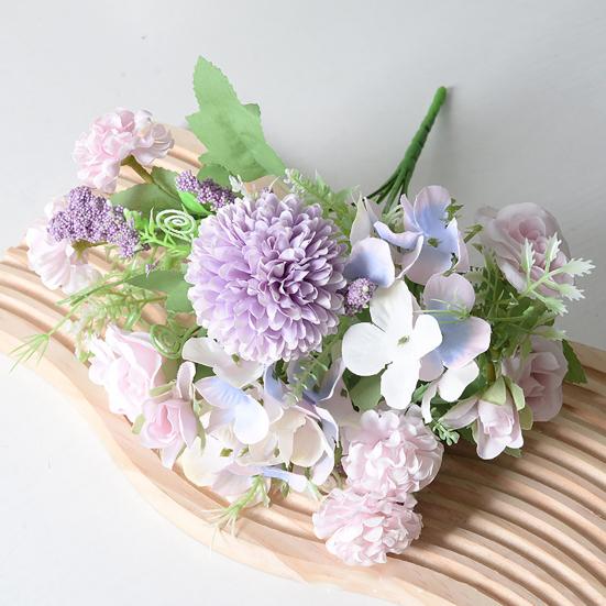 Artificial Flower Fake Peony Chrysanthemum Hydrangea Bouquet Faux Silk Floral Arrangements for Wedding Party Home Decor Table Centerpiece