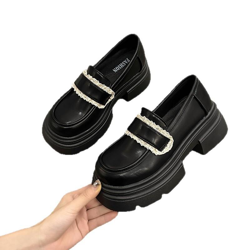 Japanese Jk Round Head Brown Small Leather Shoes Women's 2025 Spring New College Style Loafers Thick Sole Heightening Skirt