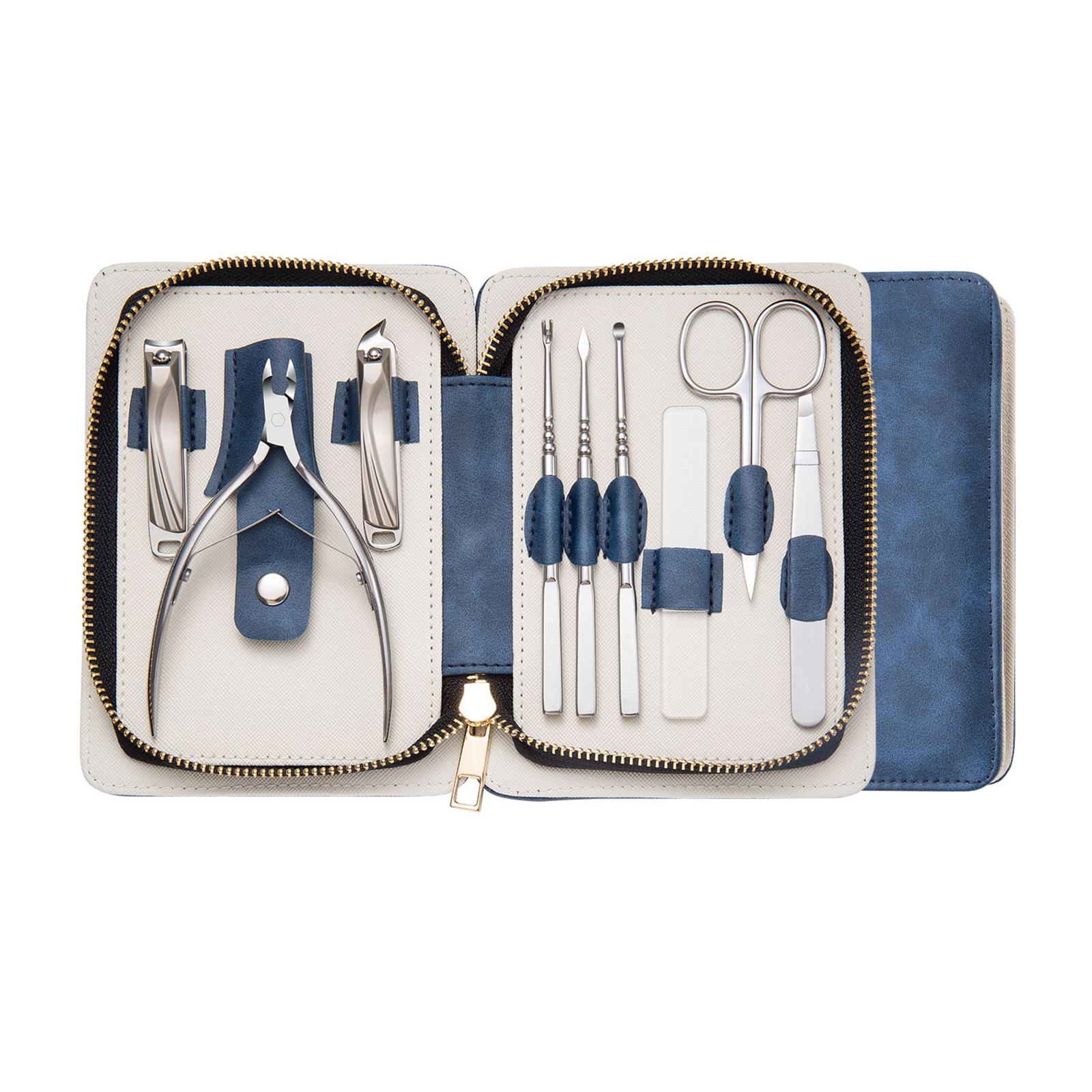 

9 шт. роскошный набор из нержавеющей стали маникюрный набор хирургических ножниц кусачек полнофункциональный набор инструментов для педикюра ногтей синий