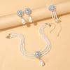 Inlaid Rhinestone Multilayer Jewelry Set Shining Clavicle Chain Pearl Necklace Earring Set  Bridal