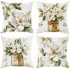 4Pcs Spring Summer Magnolia Butterfly Glass Jar Throw Pillow Covers Farmhouse Rustic Floral Green White Brown Cozy Soft Decorati