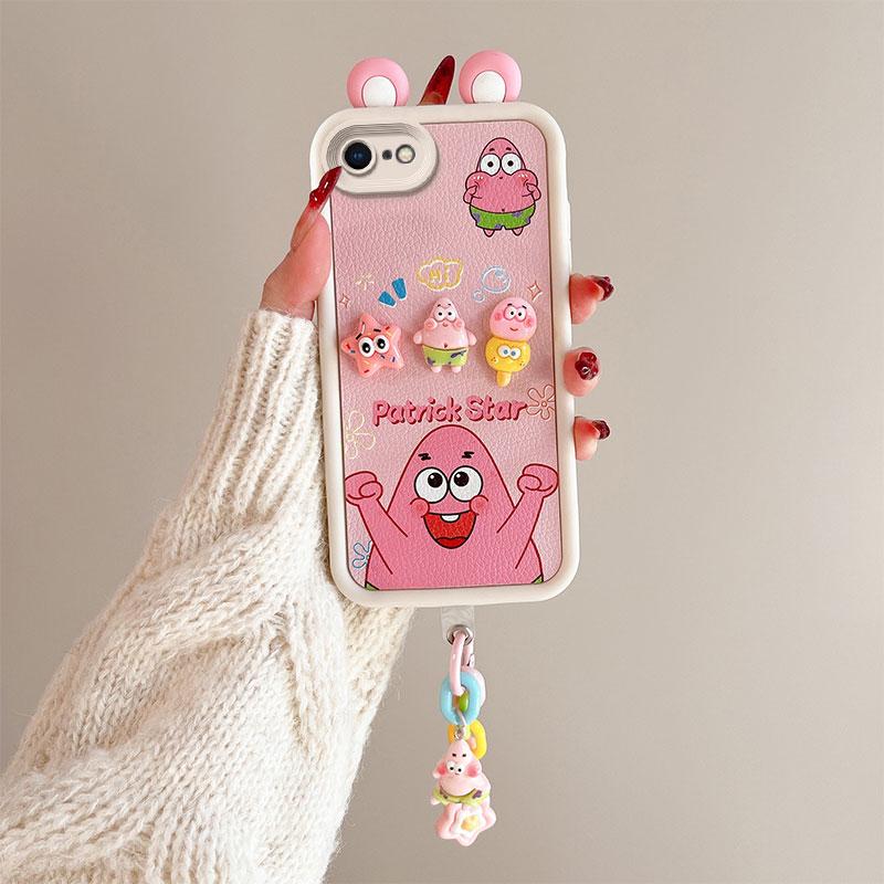 KEYSION Cute Ear 3D Cartoon Case for iPhone SE 2020 2022 with Bracelet Silicone Shockproof Phone Cover for iPhone 8 7 6s Plus