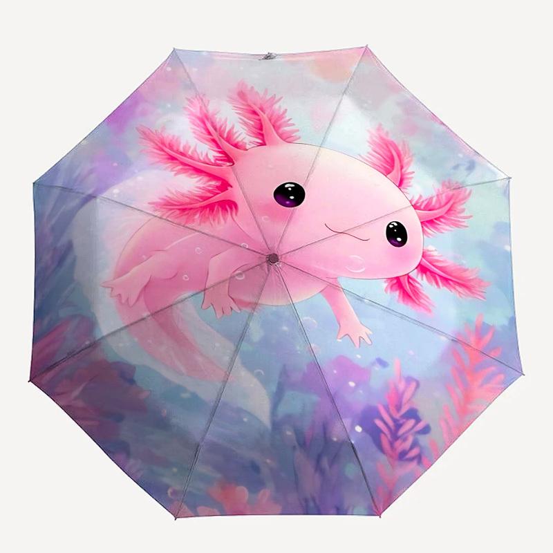 

1PC Axolotl Ocean Umbrella-8-Rib Reinforced Portable Folding Travel Suitable for All Seasons Outdoor Daily , Fun Design-Z0413