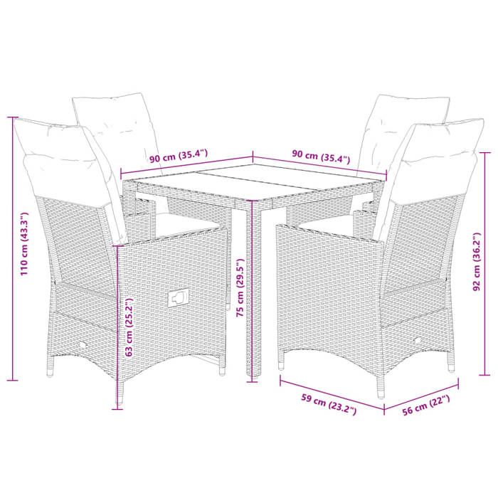 VidaXL Ensemble à manger de jardin 5 pcs et coussins marron poly rotin, ensemble de salle à manger d'extérieur, meuble de 3276769