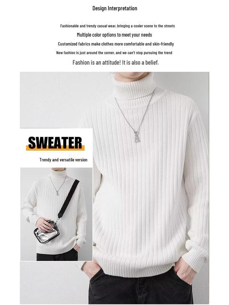 Men's Korean Style High Neck Sweater - Trendy Warm Autumn/Winter Knitwear for Casual Wear