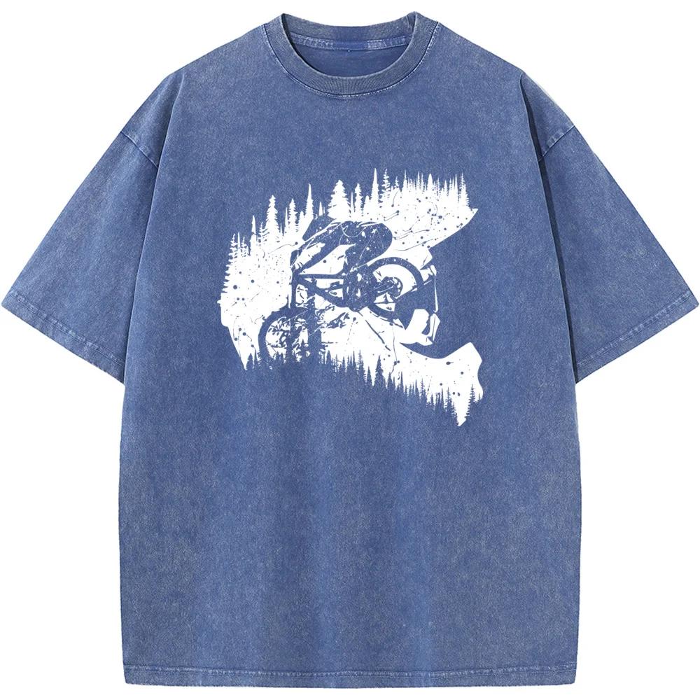 Cycling Cyclist Printed Men T-Shirt Cotton O-Neck Washed T-Shirt Novelty Casual Loose Bleach T shirt Summer Bleached Tshirt