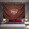 A Basketball with Purple Flames and "PHX" Text On a Wooden Background. Patterned Tapestry for Bedroom and Living Room Home Decor