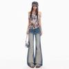 Spring Summer Hand Sand Enzyme Wash Stretch Blue Slim Micro Flare Denim Pants For Women Casual Pants Oversize Denim Trousers