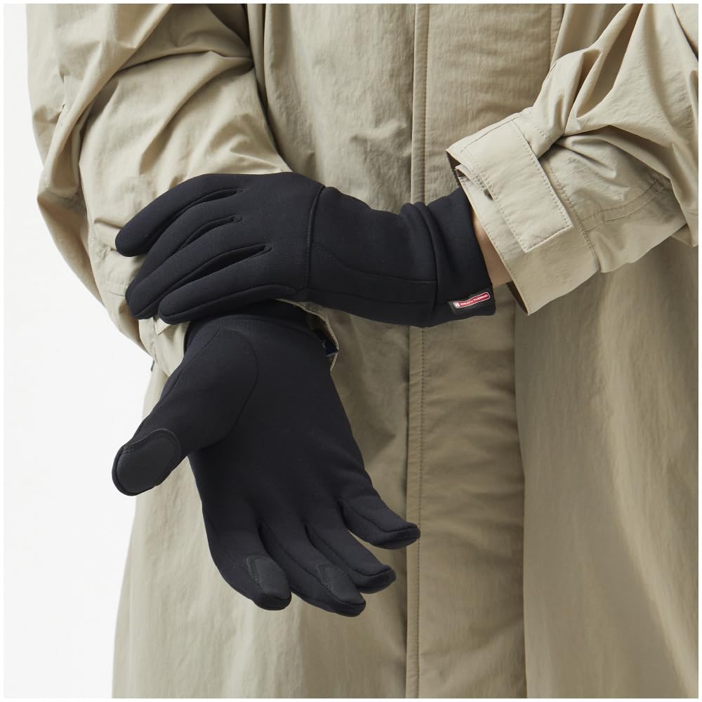 Stretch Fleece Breath Thermo Touchscreen Size M Gloves, Heat-Generating Material, Compatible, Winter, Unisex, Black,