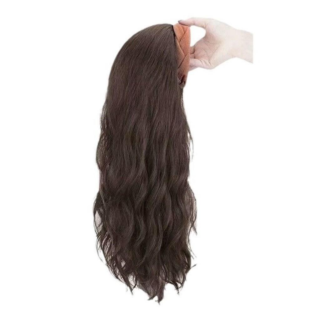 Clip in Half Headband Wig Korean Style Long Wavy Curly Hair Wide Knit Headband Wig Party