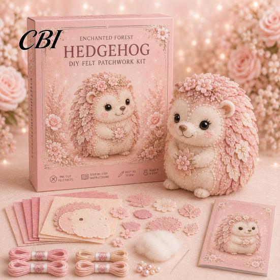 Handmade Gift Idea Pink Animals Patchwork Kit, DIY Felt Woodland Friends Sewing Project, 3D Cute Creative Hobby Kit Art Craft for Beginners Home Decor