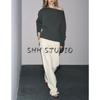 Fall New Women's Clothing French Rib Closing Pure Color Loose Off Shoulder Long Sleeves Knitwear 6771139