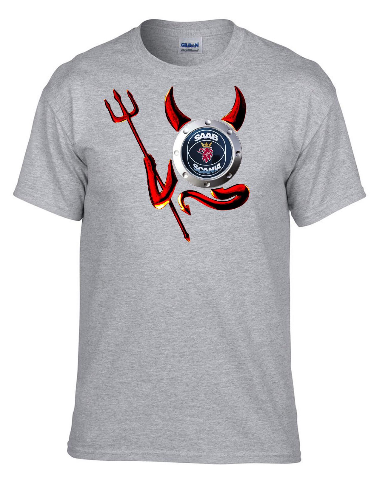 26 Saab Scania Truck Devil Devil Car Logo Car Car Grey T-Shirt -275_Grey- Unisex T-Shirt XXXL