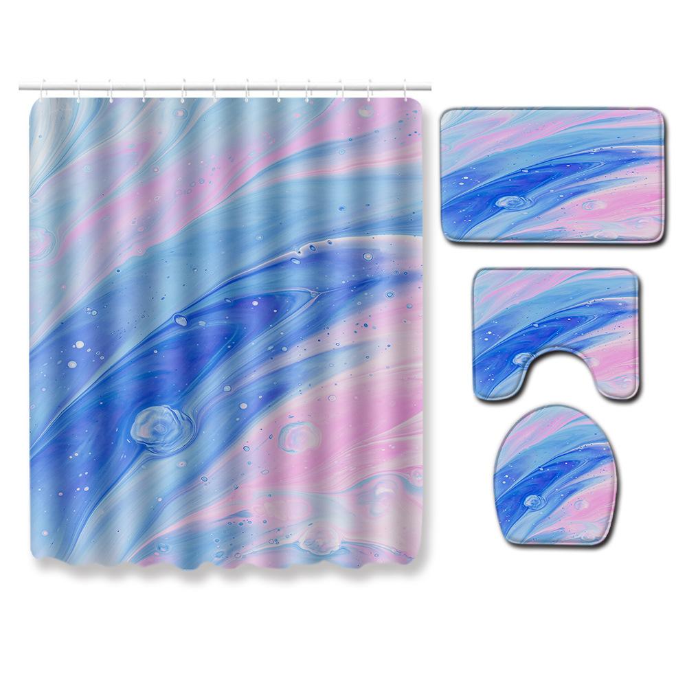 Fashion Textured Bathroom Shower Curtain Floor Mat Toilet Cover Foot Mat Four-Piece Set