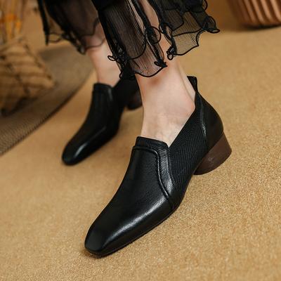 Moda 2025 Jesień Nowe Skórzane Miękkie Buty Robocze Kobiety Wysoki Obcas Elastyczne Kwadratowy Nosek Wsuwane Brązowe Khaki Brytyjski Styl Obcasy Kobiety
