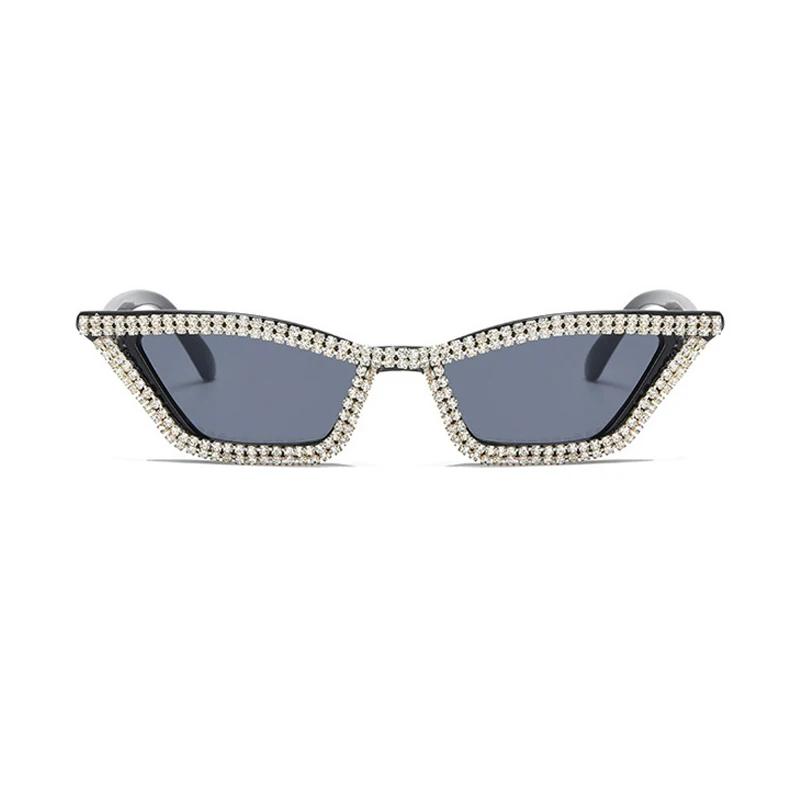 New Retro Small Cat Eye Sunglasses Triangle Frame Diamond Crystal Sparkling Shades Disco Party Glitter Sun Glasses for Women