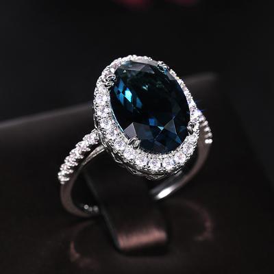Huitan Charming Blue CZ Pierścionki damskie Akcesoria ślubne Bling Bling Elegancki pierścionek ślubny Eternity Trendy Biżuteria