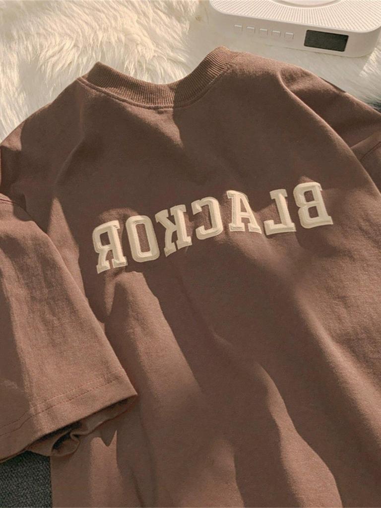 Unisex Japanese Vintage Lettering Cotton T-Shirt - Loose Fit, Plus Size, Harajuku Style