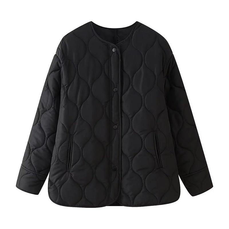 Schwarze Steppjacke Damen Gepolsterte Übergangsjacken Langarm Wintermantel Damen Oberbekleidung