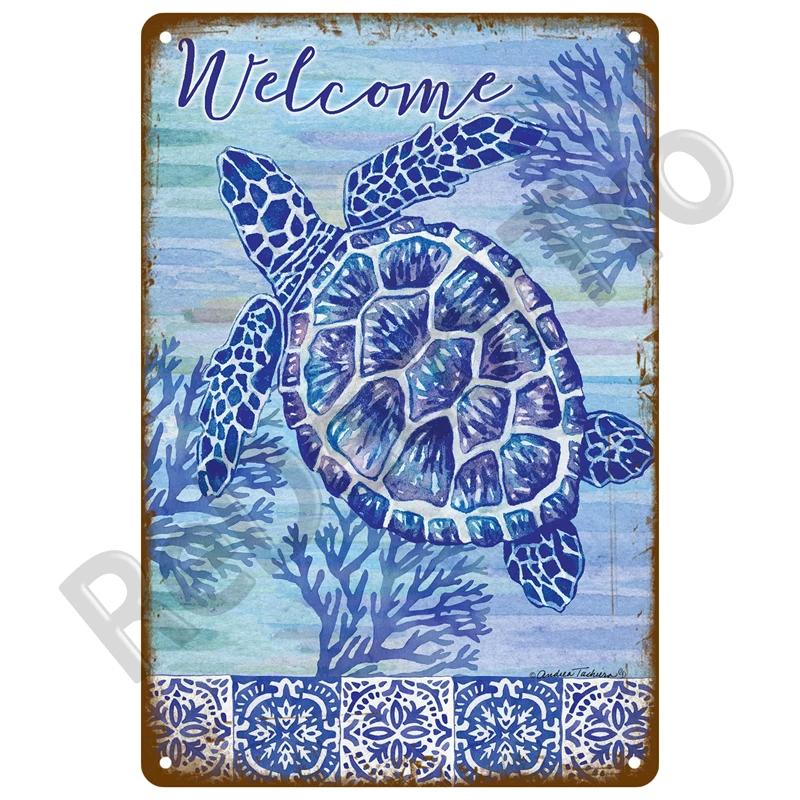 Vintage Metallschilder mit Sommerstrand, berühmte Stadtlandschaft, Poster, Blechschild, Retro-Wandkunst, Dekor für Wohnzimmer, Zuhause, Meer