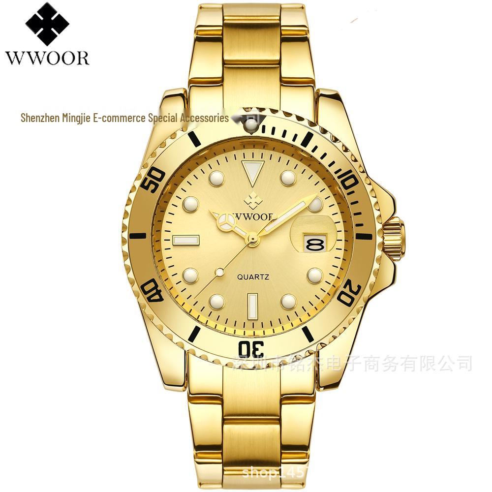 WWOOR 8878 Men s Waterproof Quartz Watch with Stainless Steel Band and Calendar.