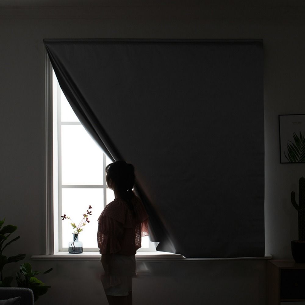 Non-transparent Light Blocking Curtains Punch-free Sunshade Curtain Cloth  Balcony