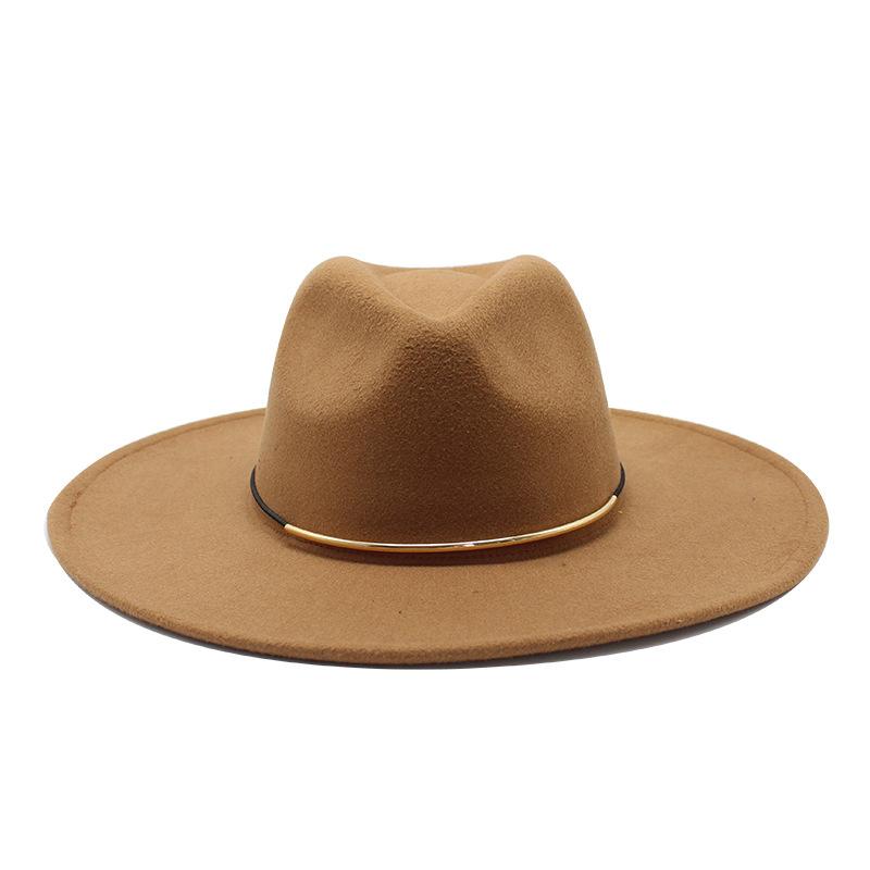 Woolen Top Hat Ladies Trend Hat Gold Buckle Jazz Hat Big Brim Woolen Felt Hat
