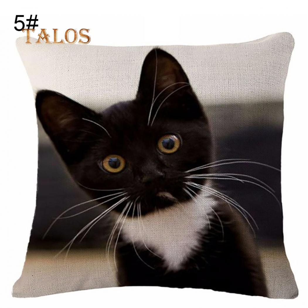Льняная наволочка с милым котом и принтом, наволочка для домашнего дивана, кафе, декор, украшение
