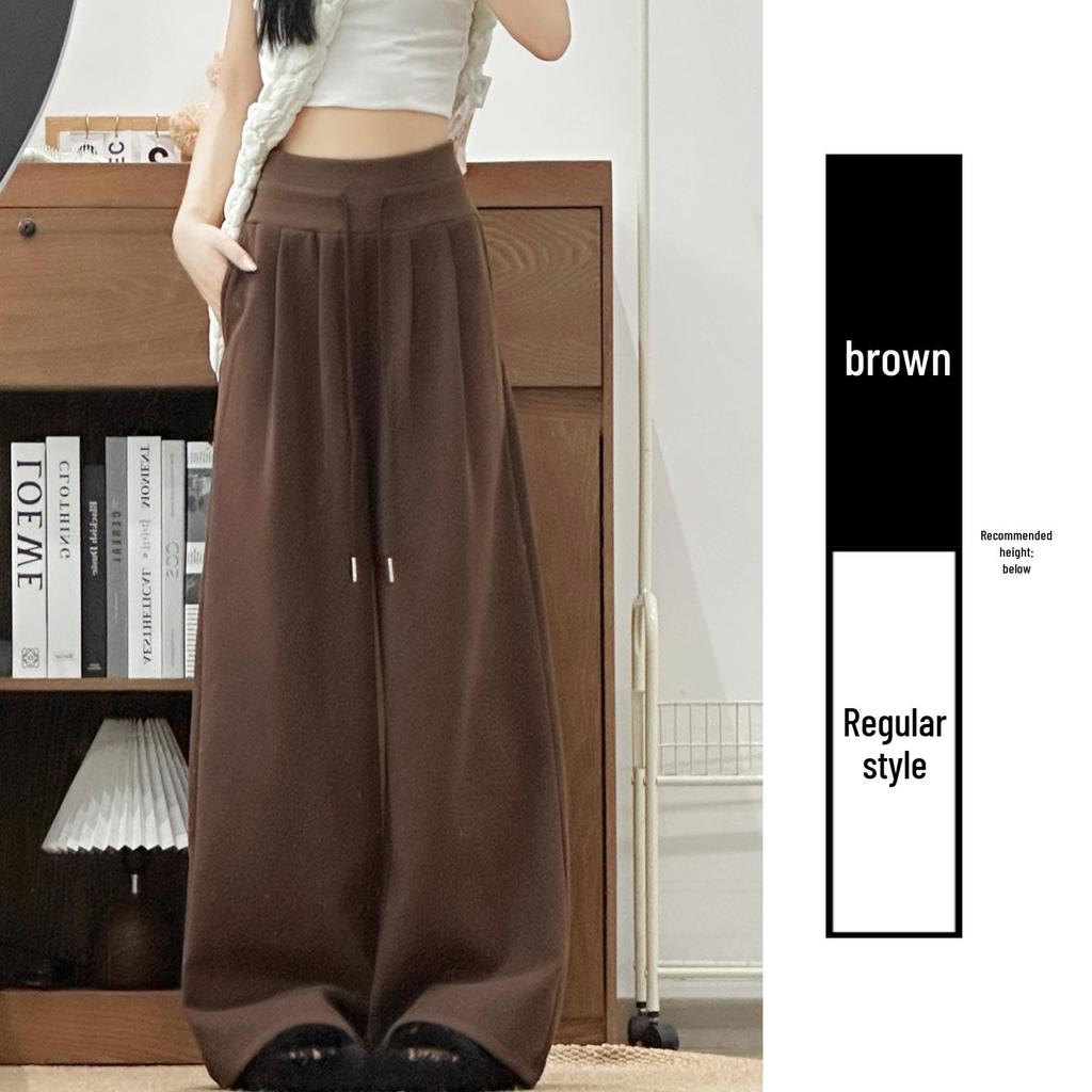 Women's Spring Arrival American-Style Grey Low-Rise Sweatpants, Drapey Comfortable Straight-Leg, Loose Wide-Leg Floor-Length Pants