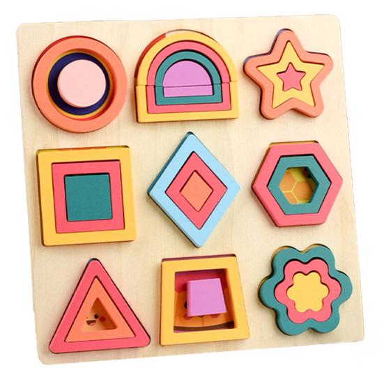 Wooden Geometry Puzzle Board Game Preschool Color Learning Geometric Shape Matching