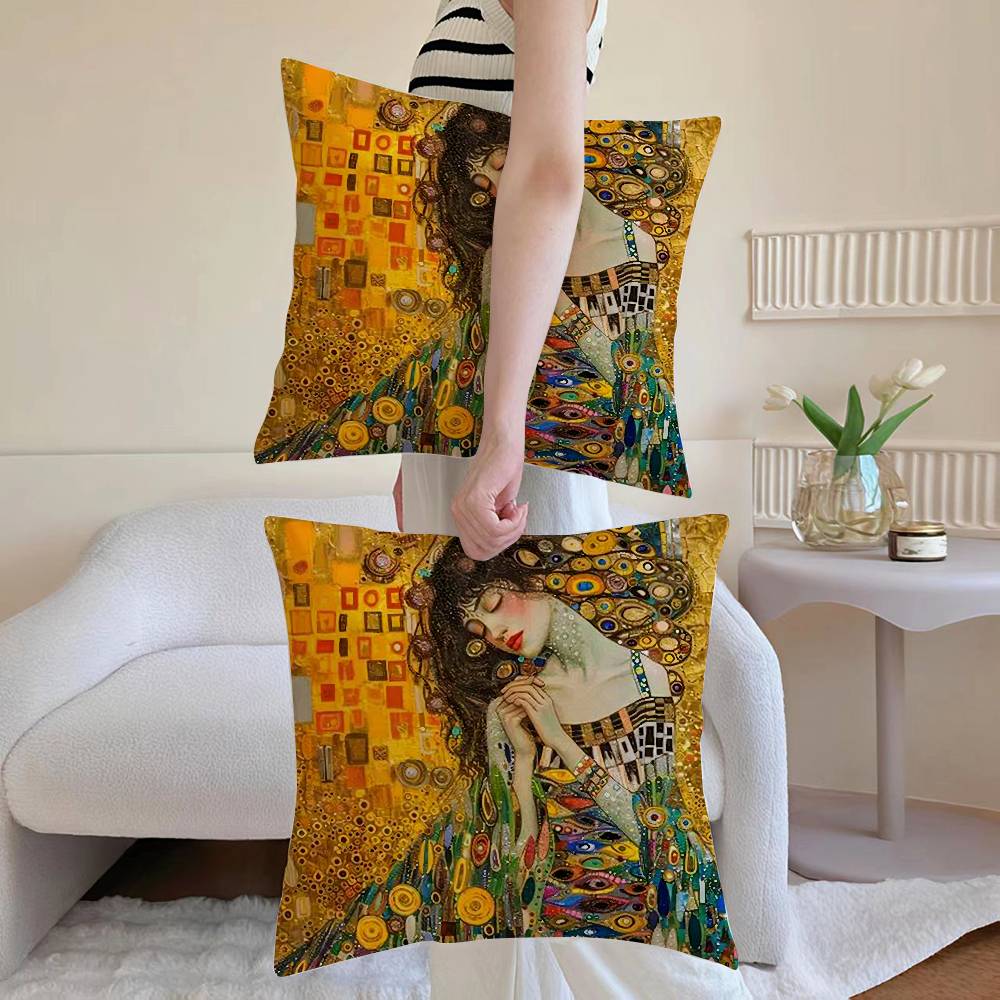 Gustav Klimt Oil Painting Pillow Case Anti-Dustmite Pillowcase Invisible Zipper Silky Sofa Cushion Cover
