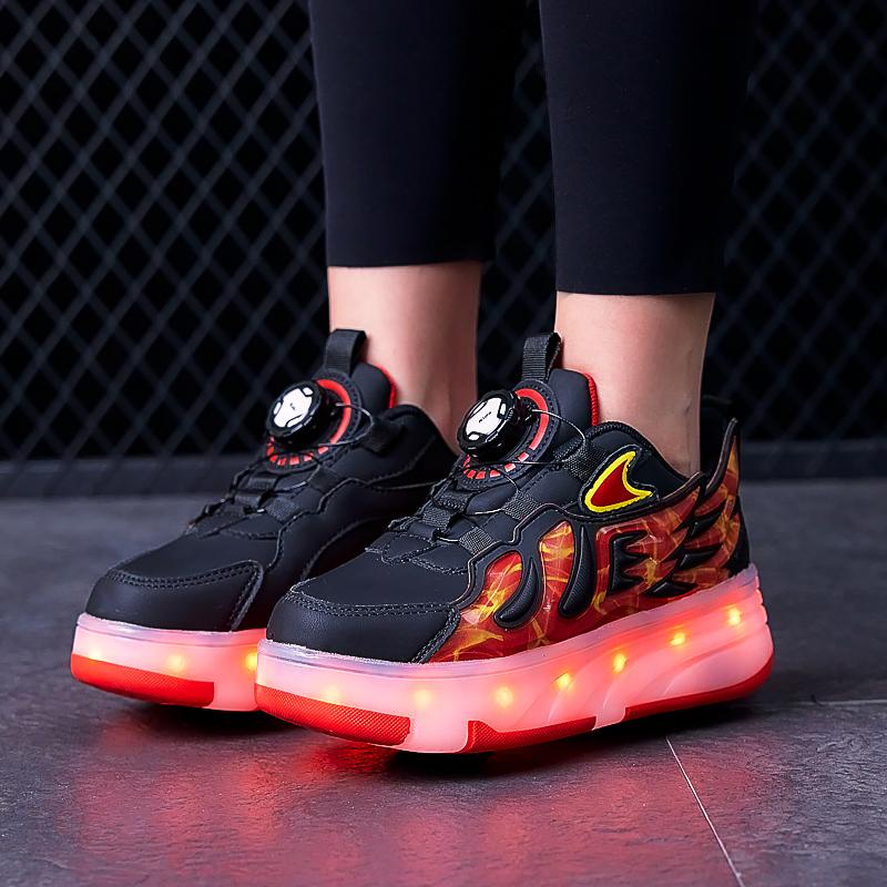 28-37 Children's Four-wheel Disassembly Into Flat Sports Shoes LED Illuminated Children's Illuminated Sports Shoes
