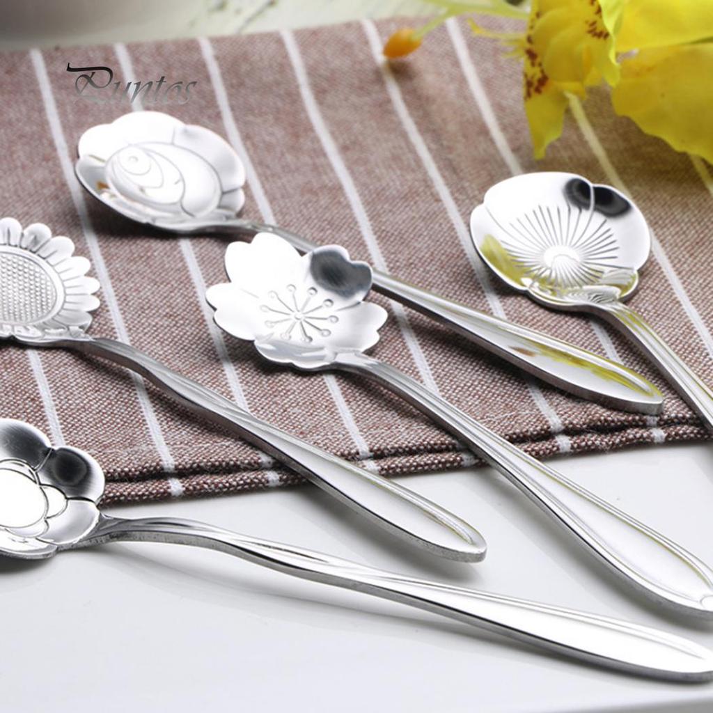 Clean Products 8 buc din oțel inoxidabil flori sculptate mini linguri de amestecare pentru deserturi ceai cafea
