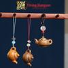 Green Sandalwood Teapot Sachet Pendant - Wooden Carved Diffuser Ornament Keychain