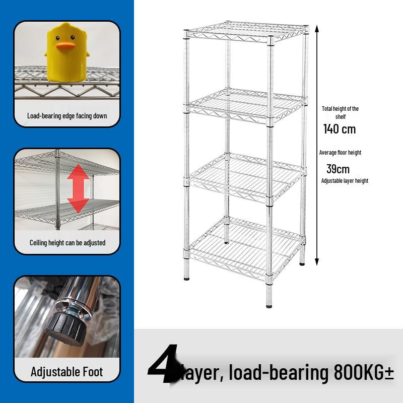 Stainless Steel Multi-Tier Storage Rack for Kitchen, Warehouse, or Balcony.