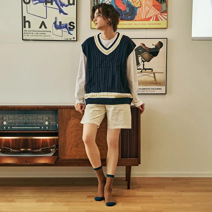 [3SET] Combination Ribbed Color Block Point Socks 5 Colors
