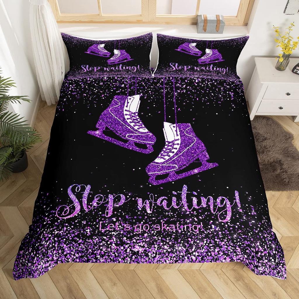 Roller Skates Duvet Cover Set For Kids Teens Boys Girls Lightweight Bedspread Cover Bedroom Decor Winter Sports Game Bedding Set