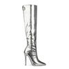 Cross Border Foreign Trade Women's Shoes Spring New Pointed Thin Heel High Heels Silver High Boots Long Boots Large Size Women's
