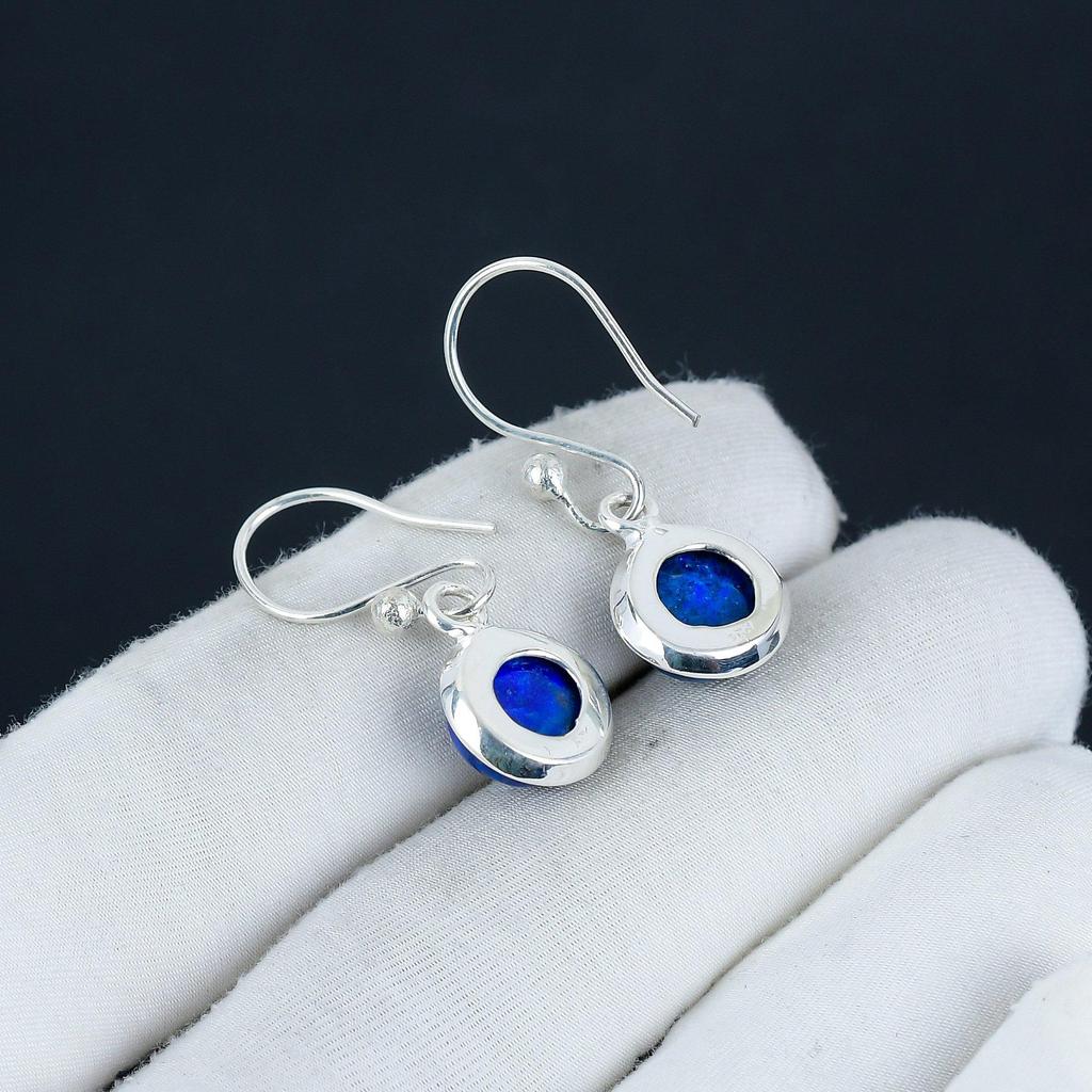 Natural Lapis Lazuli Gemstone Earrings, 925 Sterling Silver Earring, Handmade Boho Silver Jewelry Dangle Earrings, Mother's Day Gift