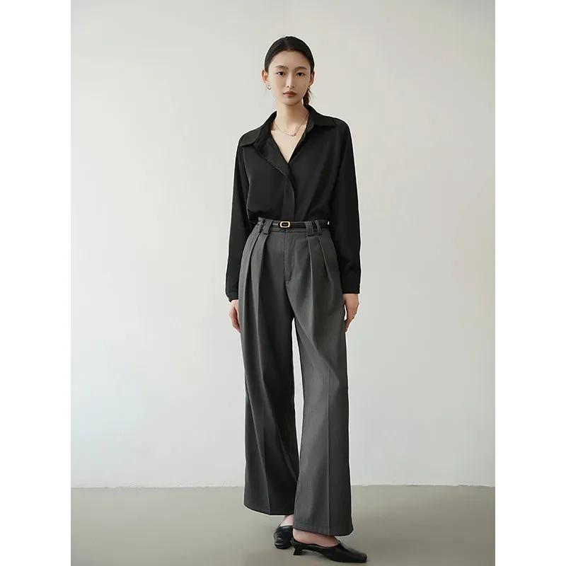 

Женская профессиональная белая атласная блузка с отложным воротником S чёрный