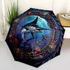 Marine Life Emblem pattern umbrella, portable and foldable design, 8 ribs, a casual accessory for Halloween, Christmas, and birthday gifts.