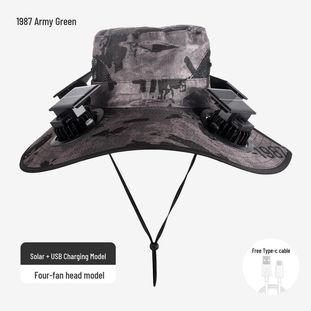 Solar-Powered Wide Brim Fisherman Hat with Fan for Sun Protection, Rechargeable and Portable for Outdoor Travel