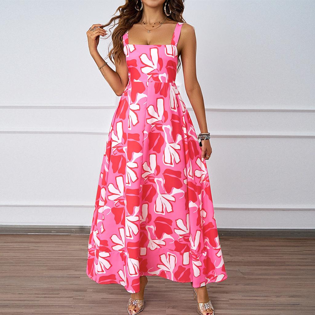 Women's Fashion Sexy Solid Color Sleeveless Strap Dress Women's Dress Long Dress
