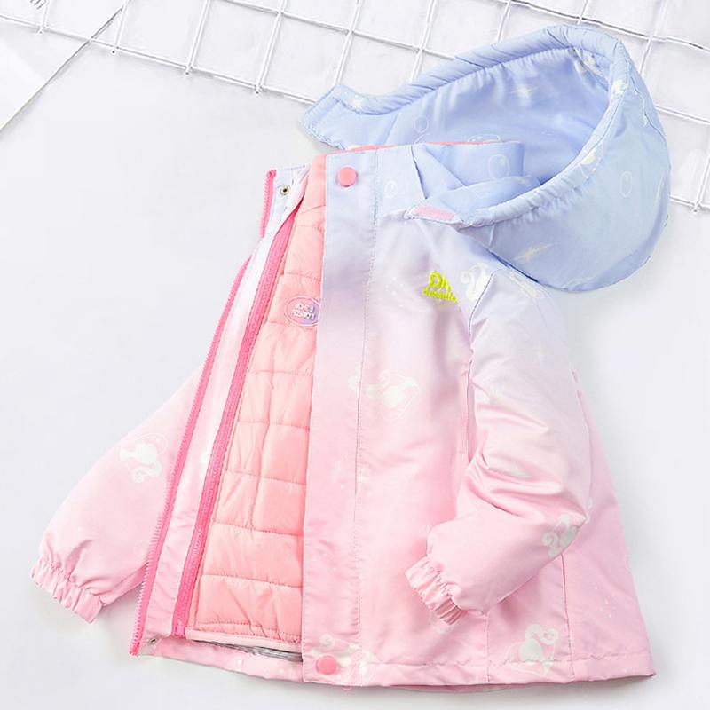 Trench-coat pour fille Veste d'hiver dégradée pour adolescente Coupe-vent d'extérieur pour enfant à capuche automne hiver