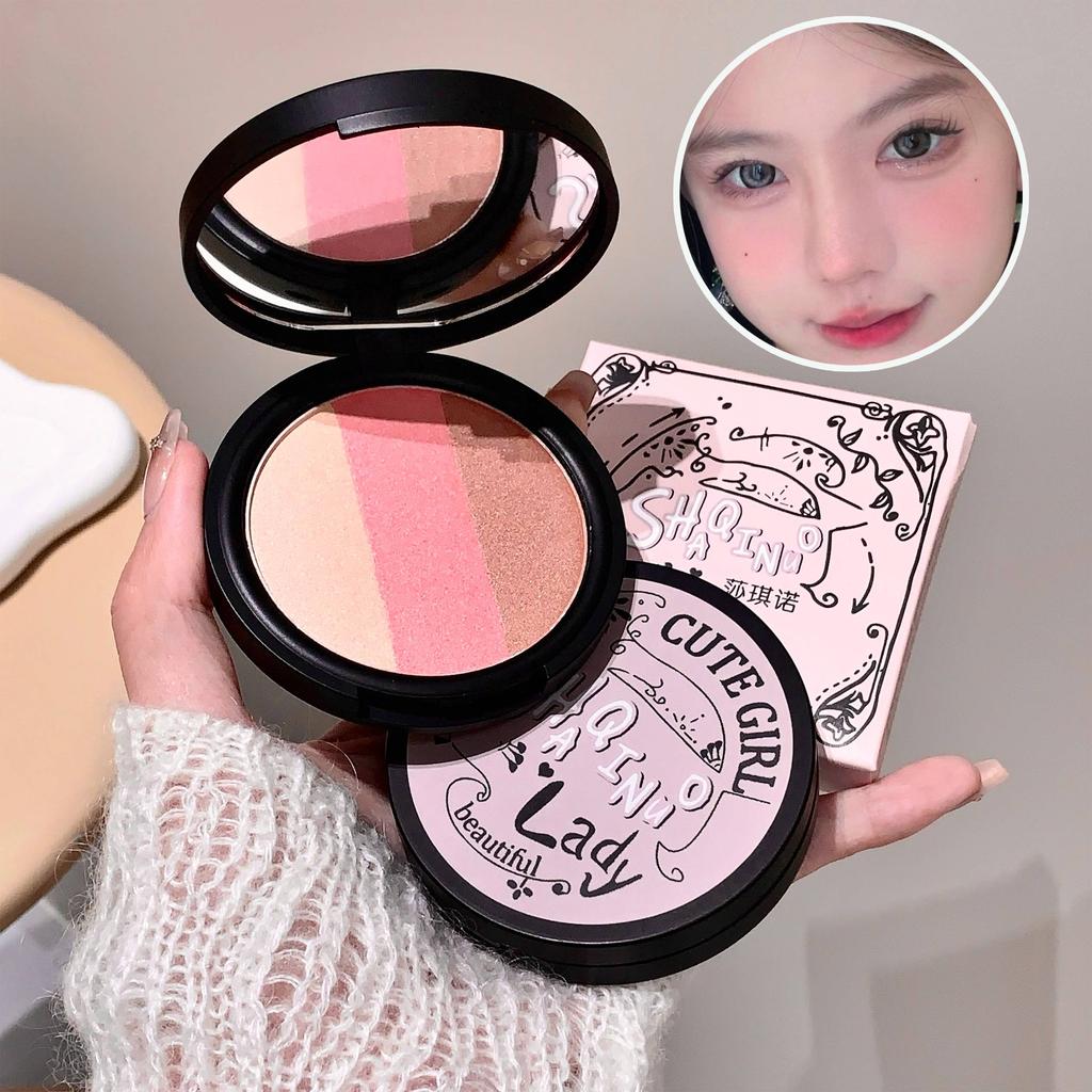 Three-color Blush SHAQINUO Matte Pearlescent Contouring and Long-lasting Powder Delicate Three-Color Rouge