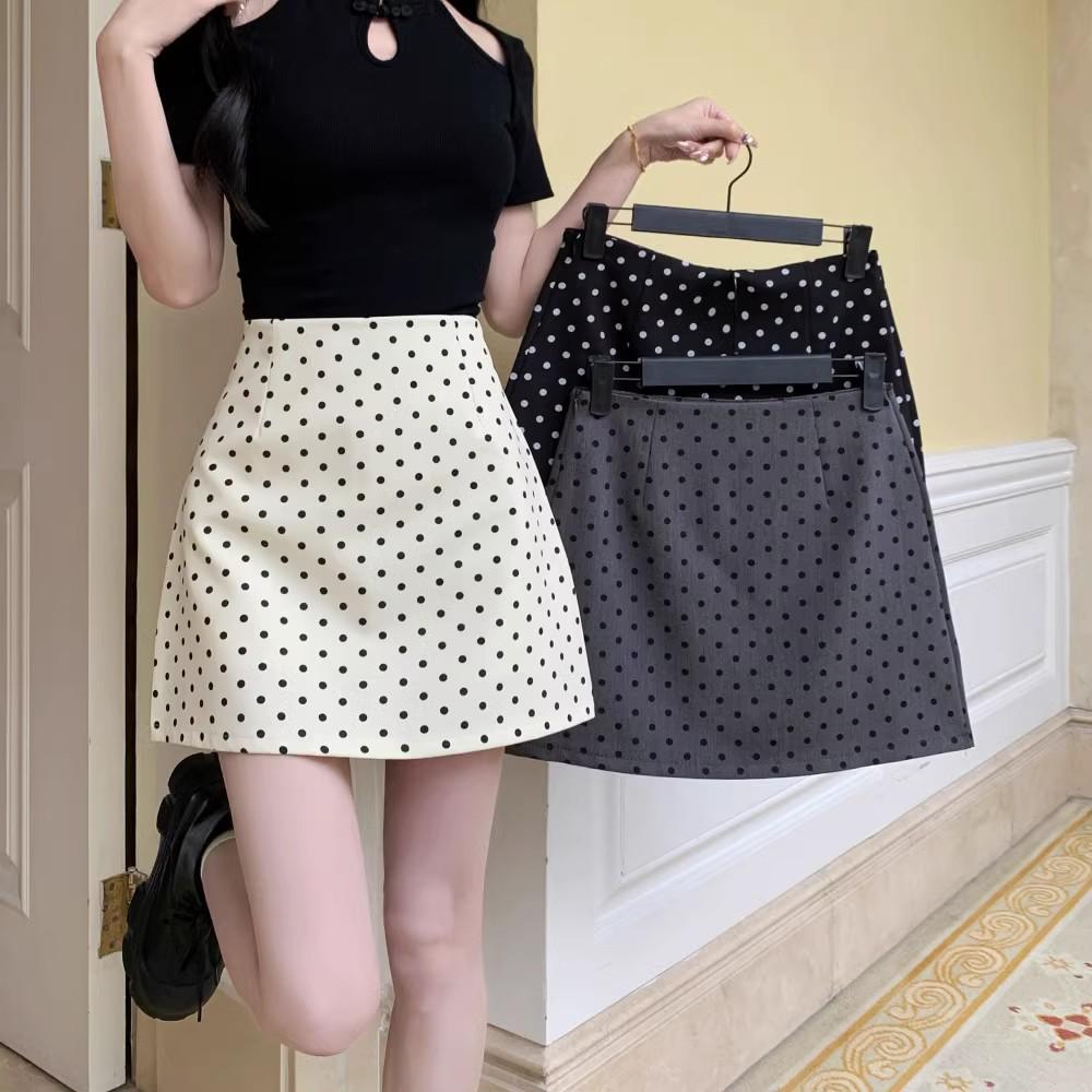 

Women s Black Bodycon Skirt: White Polka Dot, High Waist, A-line, Summer Casual Versatile Short Skirt 3XL [Recommended 148-158 lbs]