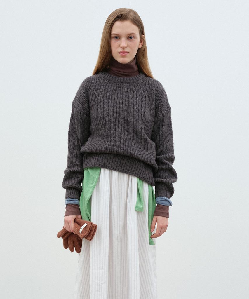 BENSIMON Waffle Knit Pullover - Dark Gray
