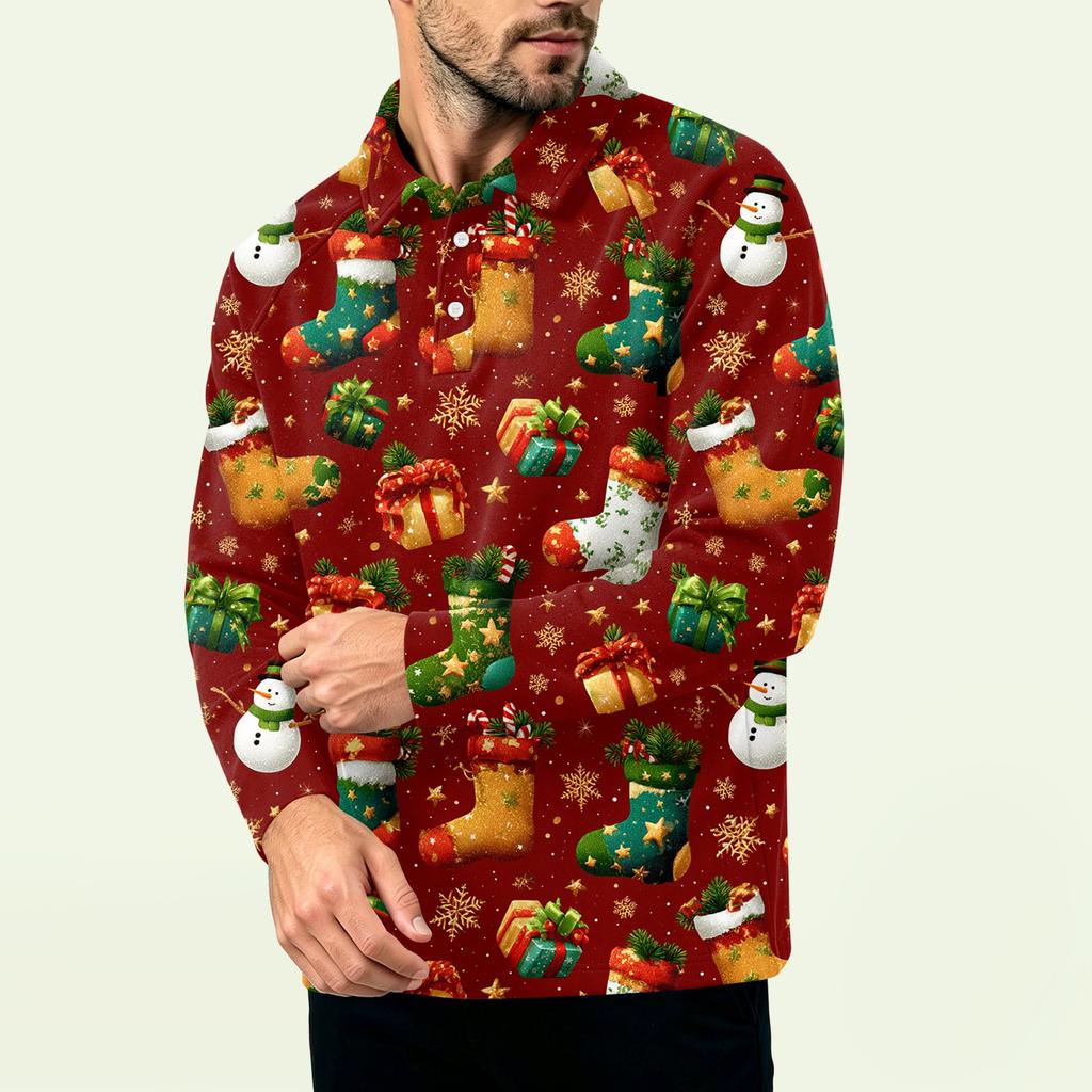Men's Christmas Print Zip-Up Sweatshirt, Long Sleeve Loose Fit Casual Fall Winter Top, Multiple Colors and Sizes